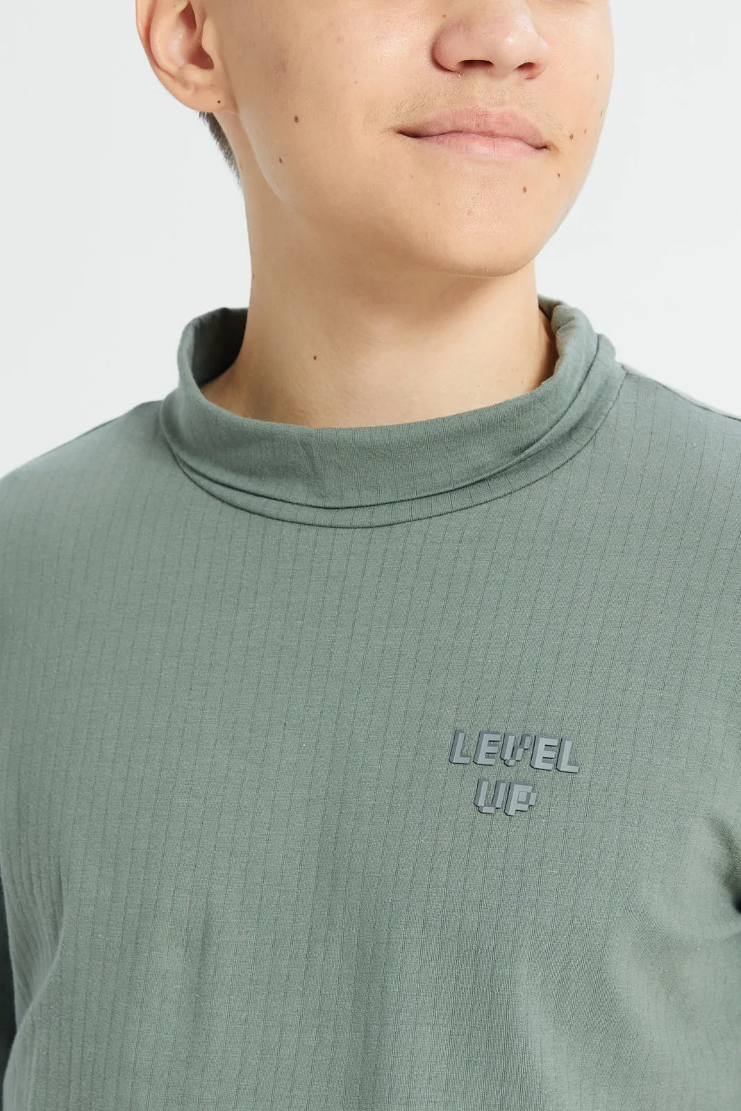 Senior Boys Olive High Neck T-Shirt sold by Redtag product image thumbnail 4