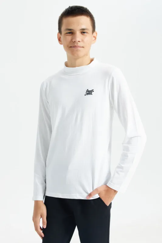 Senior Boys Ivory High Neck T-Shirt sold by Redtag