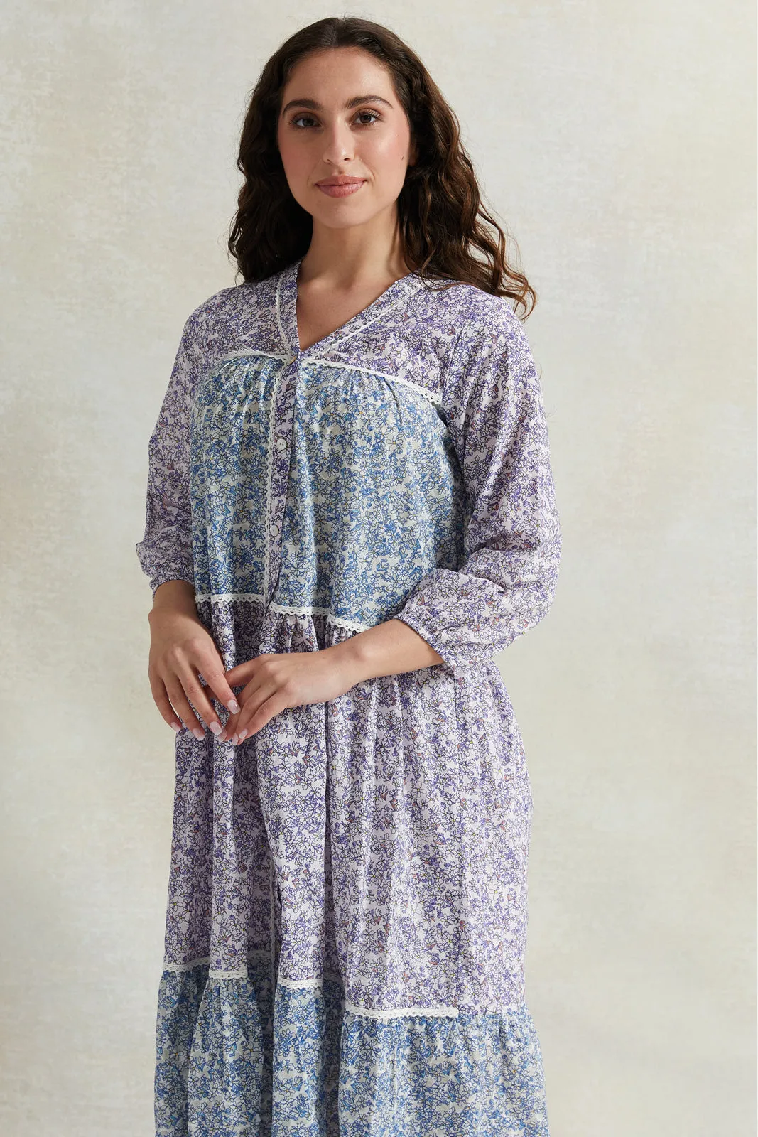 Women Lilac Tiered Lace Nightgown sold by Redtag product image thumbnail 2