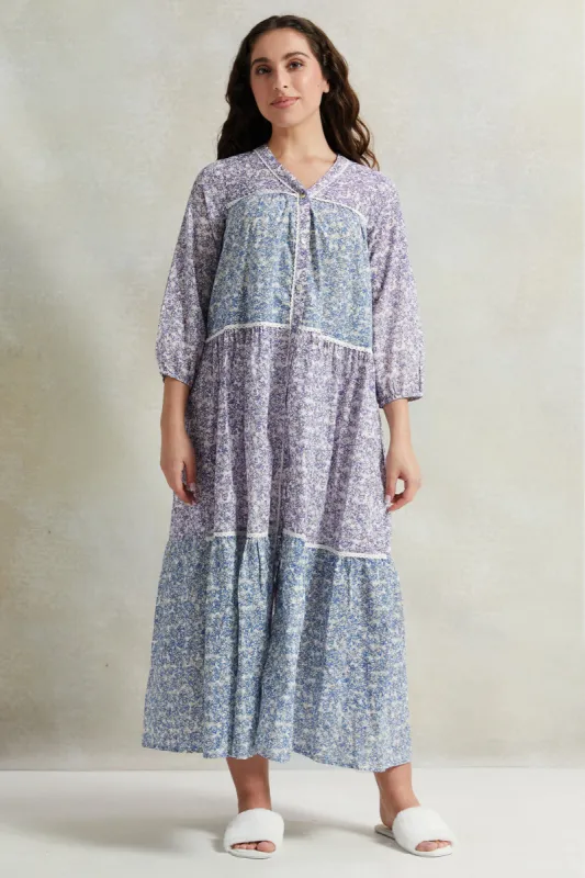 Women Lilac Tiered Lace Nightgown sold by Redtag