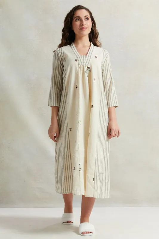 Women Beige Kimono Cotton Nightgown sold by Redtag