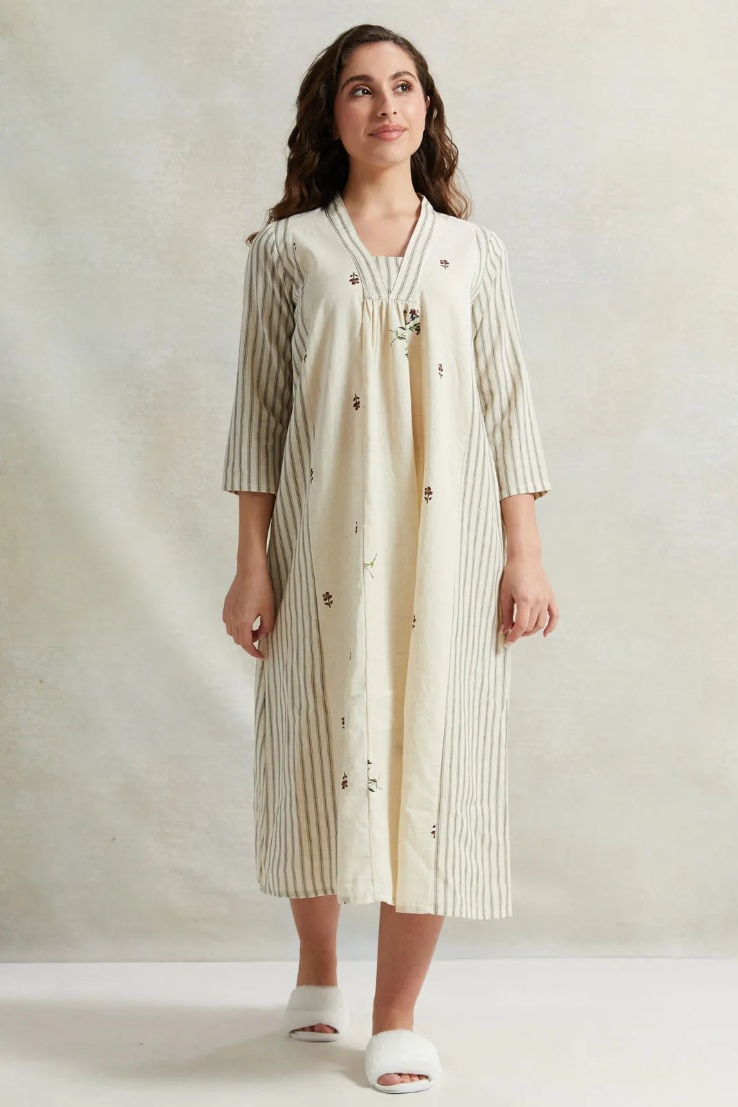 Women Beige Kimono Cotton Nightgown sold by Redtag
