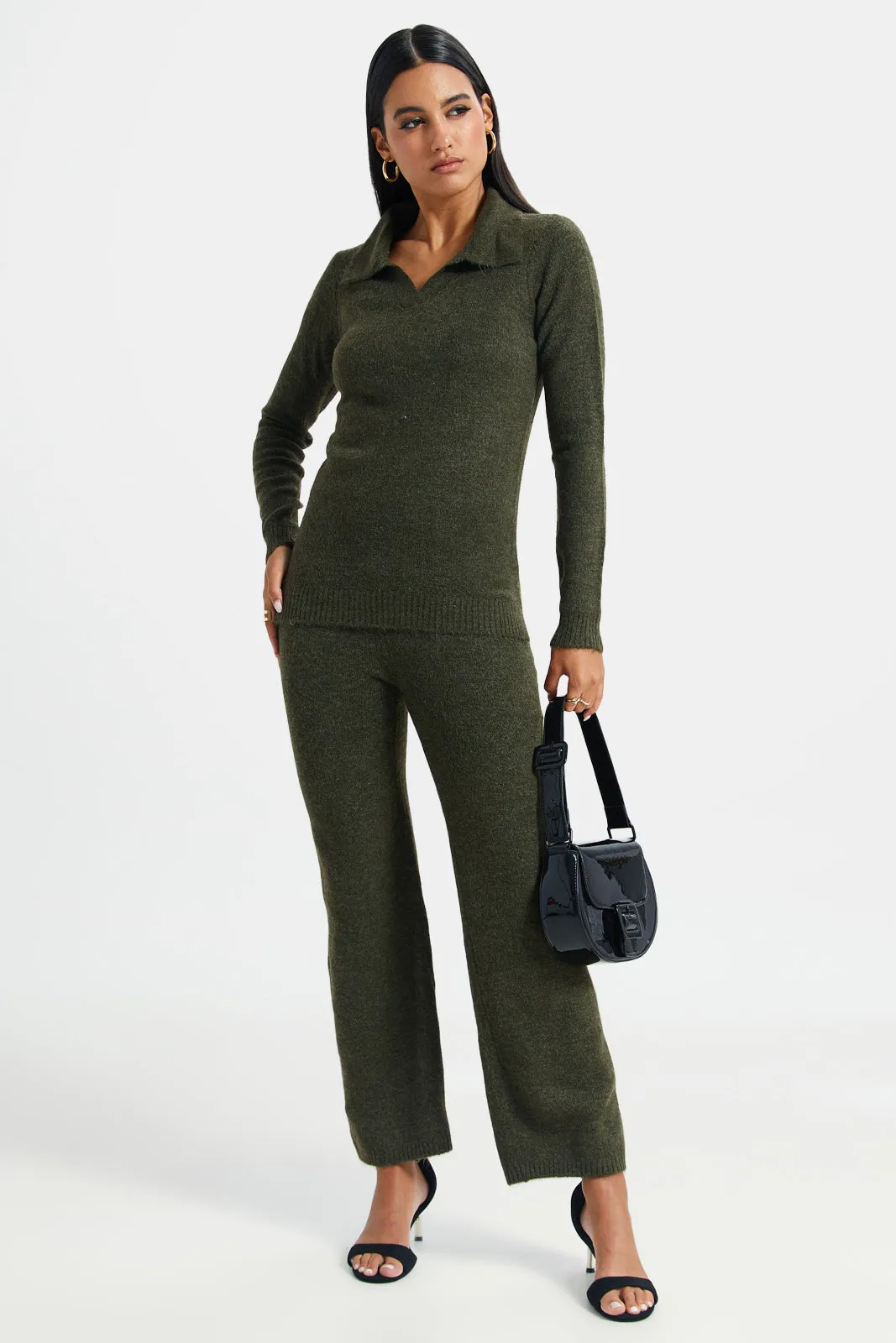 Women Olive Wide Leg With Elastic Waistband Trouser sold by Redtag product image thumbnail 2