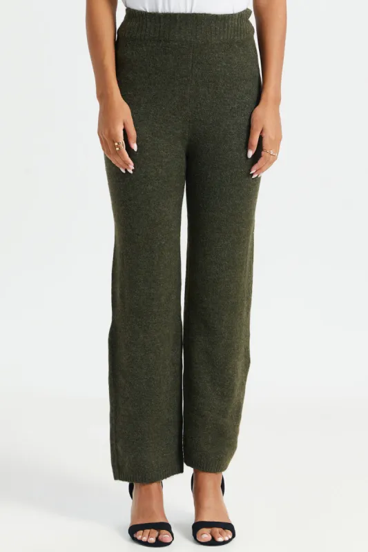 Women Olive Wide Leg With Elastic Waistband Trouser sold by Redtag
