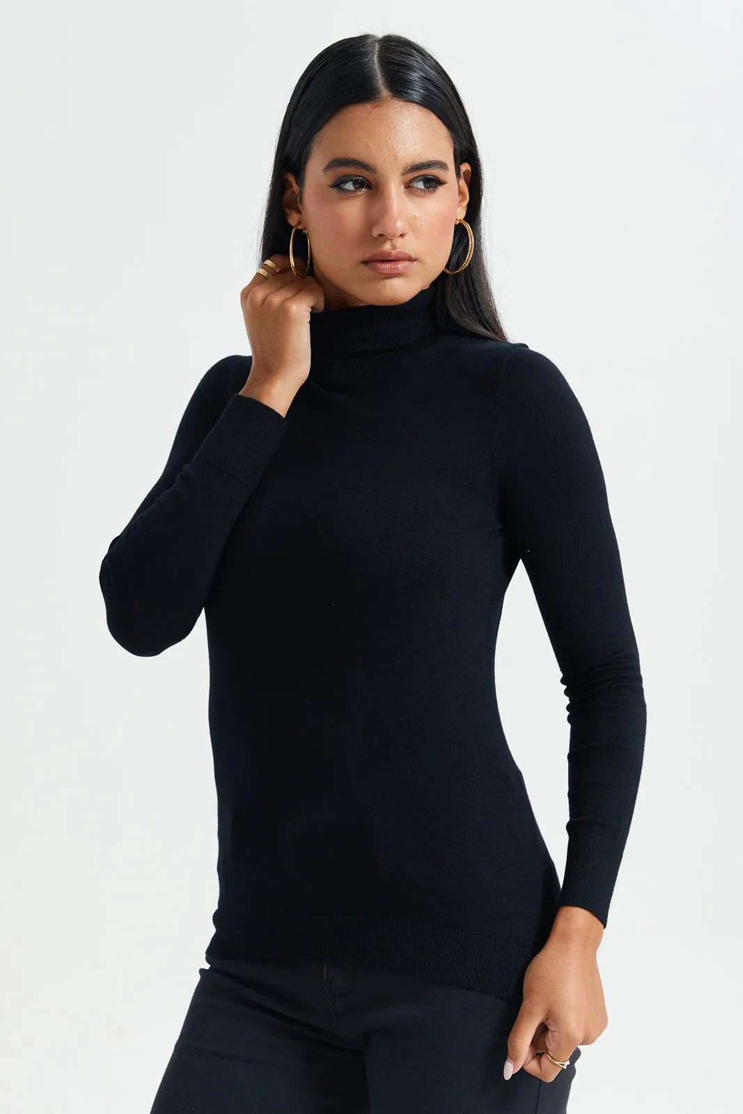 Women Black Turtle Neck Pullover sold by Redtag