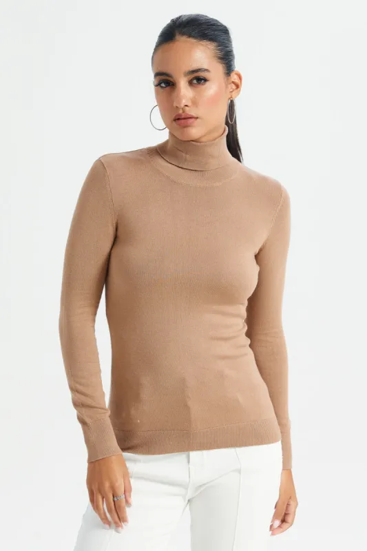 Women Brown Turtle Neck Pullover sold by Redtag
