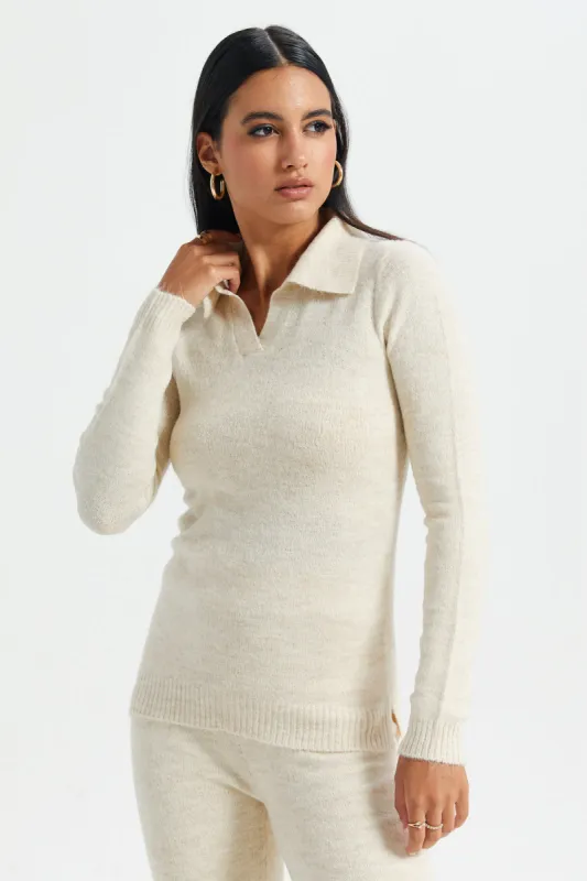 Women Beige Collared Pullover sold by Redtag