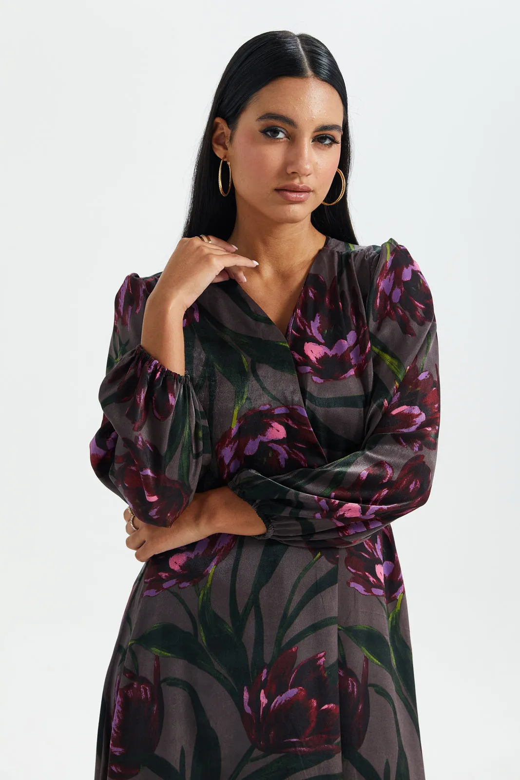 Women Grey Floral Print Satin Printed Dress sold by Redtag product image thumbnail 2