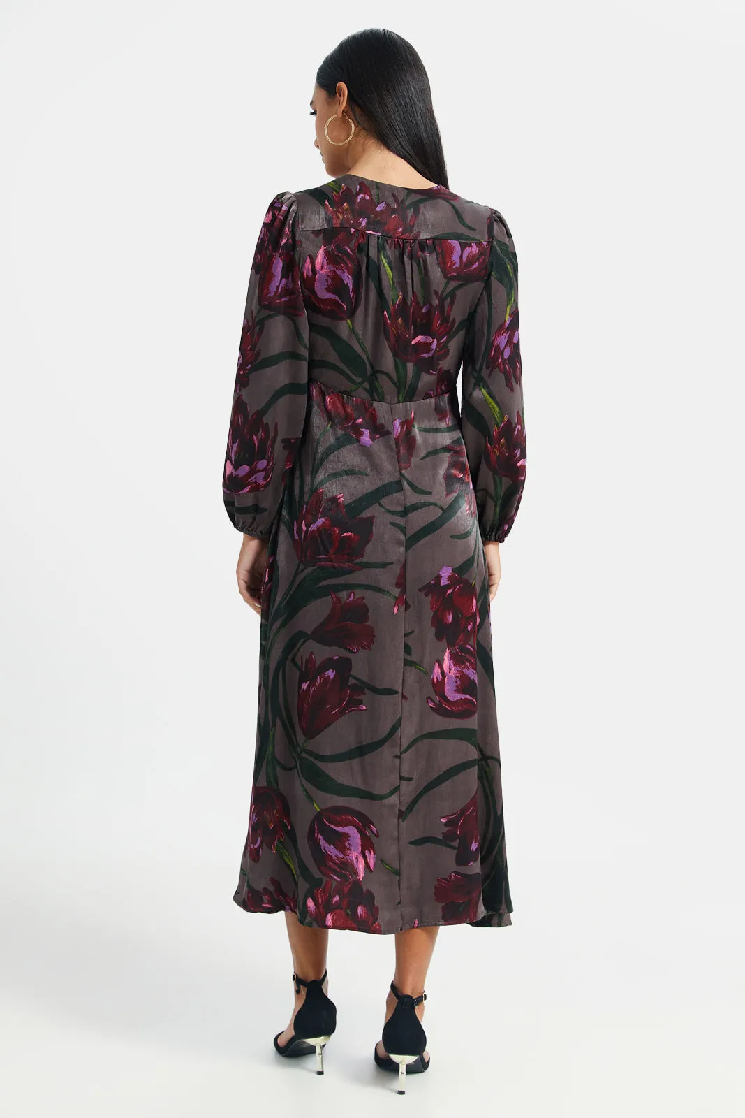 Women Grey Floral Print Satin Printed Dress sold by Redtag product image thumbnail 3