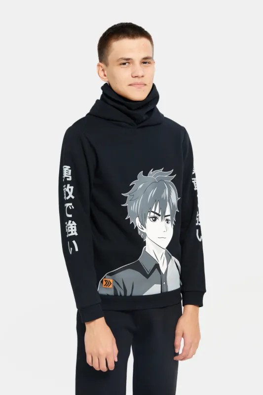 Senior Boys Black Ninja Print Hooded Sweatshirt sold by Redtag