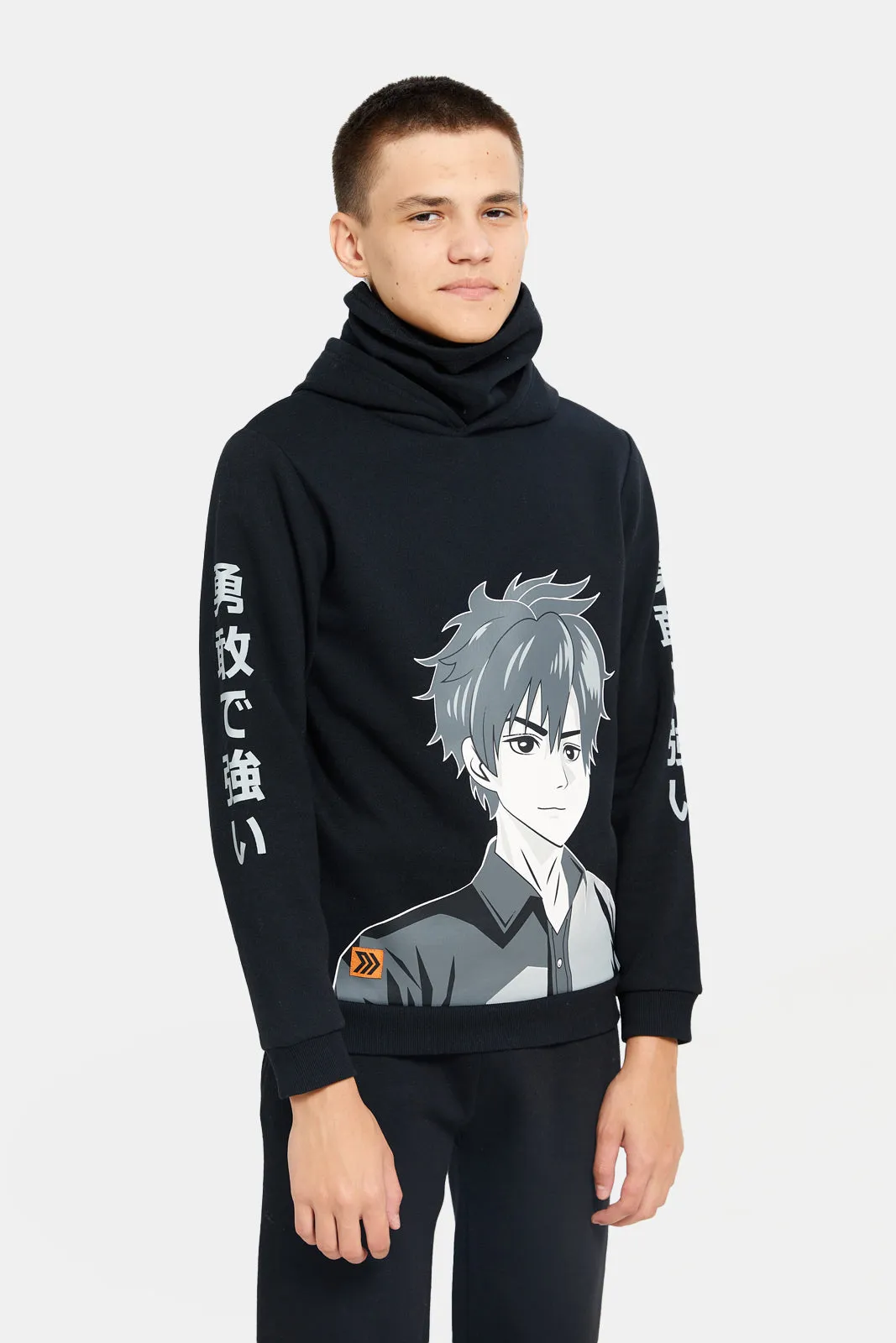 Senior Boys Black Ninja Print Hooded Sweatshirt sold by Redtag