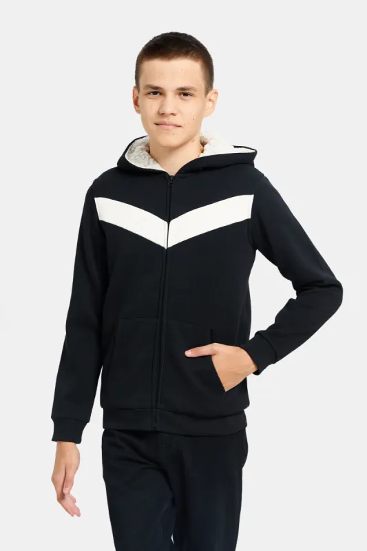 Senior Boys Black Cut And Sew Hooded Sweatshirt sold by Redtag