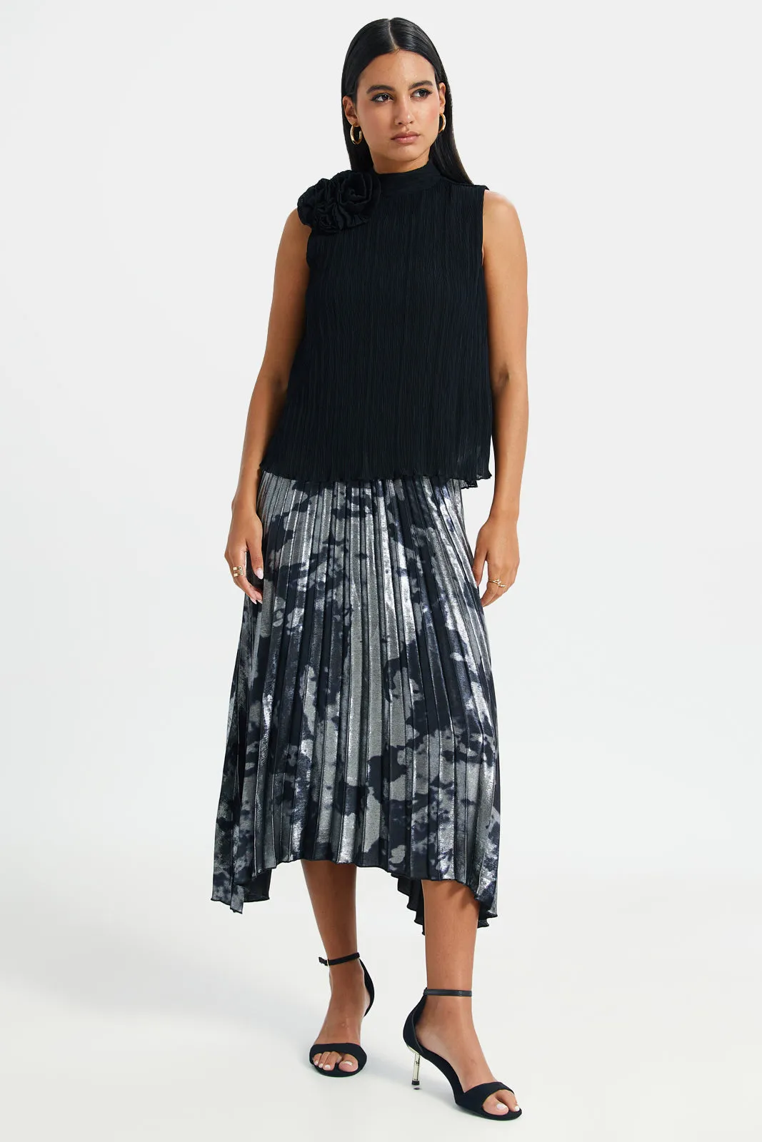 Women Black Foil Printed Pleated Skirt sold by Redtag product image thumbnail 2