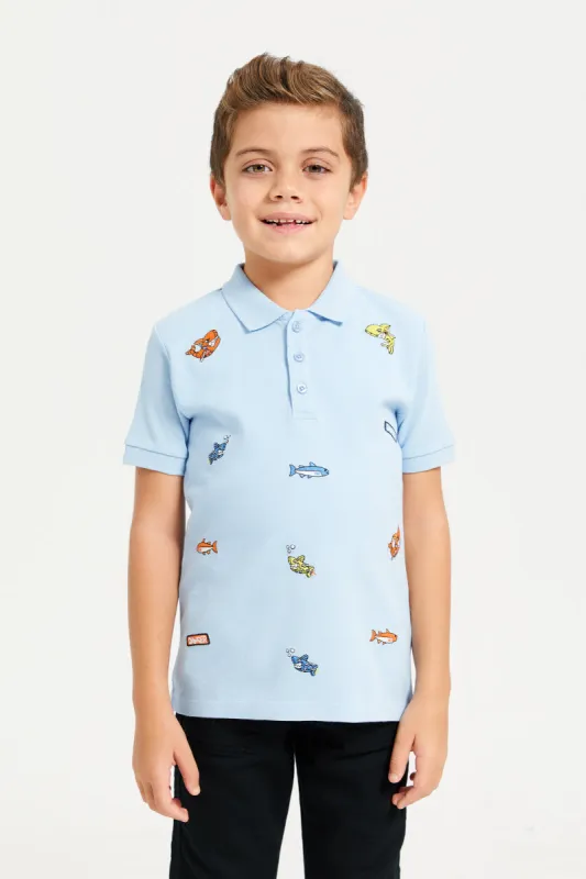 Boys Blue Embroidered Polo T-Shirt sold by Redtag