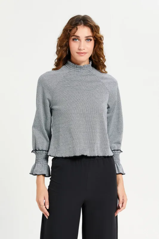 Women Grey Printed High Neck Blouse sold by Redtag