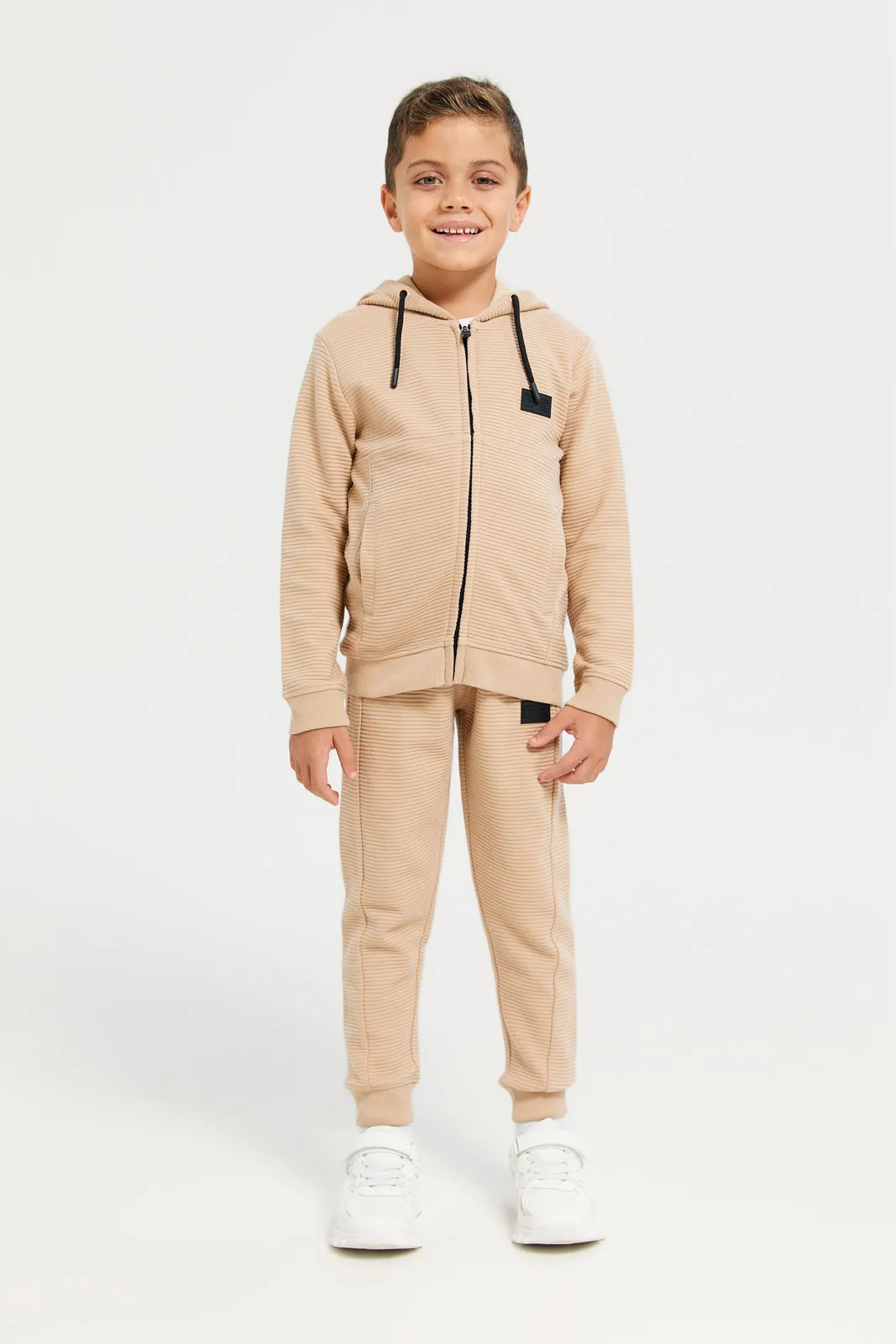 Boys Beige Hooded Zipper Sweatshirt sold by Redtag product image thumbnail 2