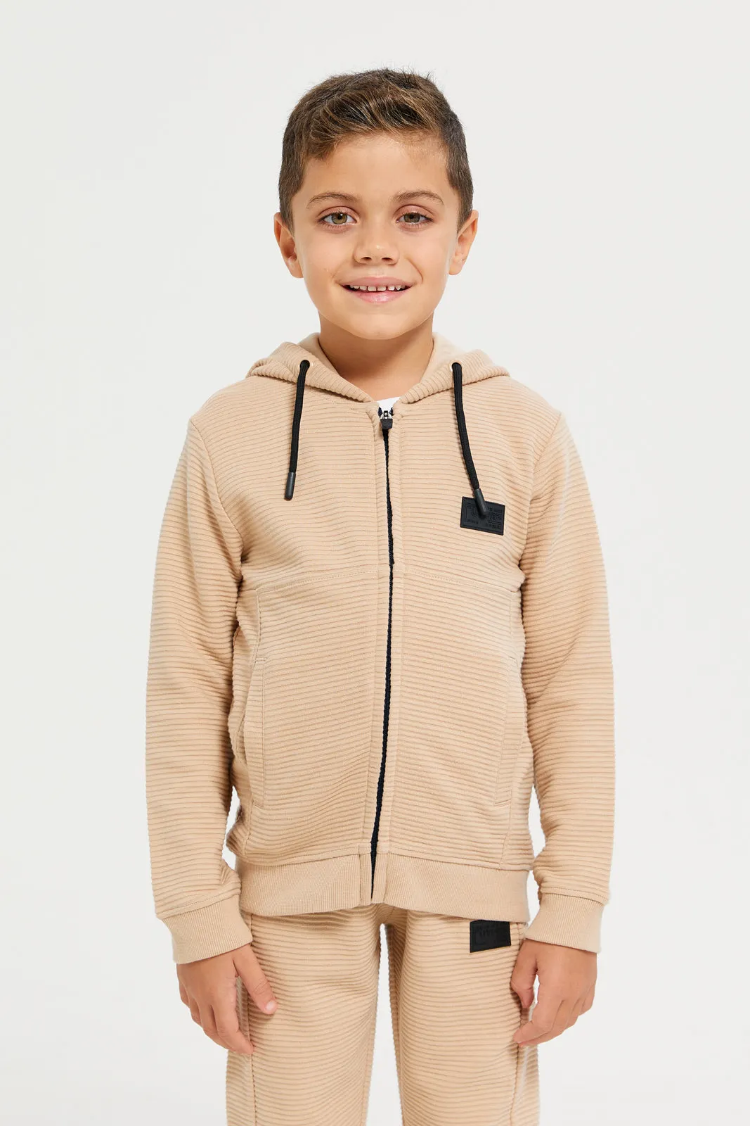 Boys Beige Hooded Zipper Sweatshirt sold by Redtag