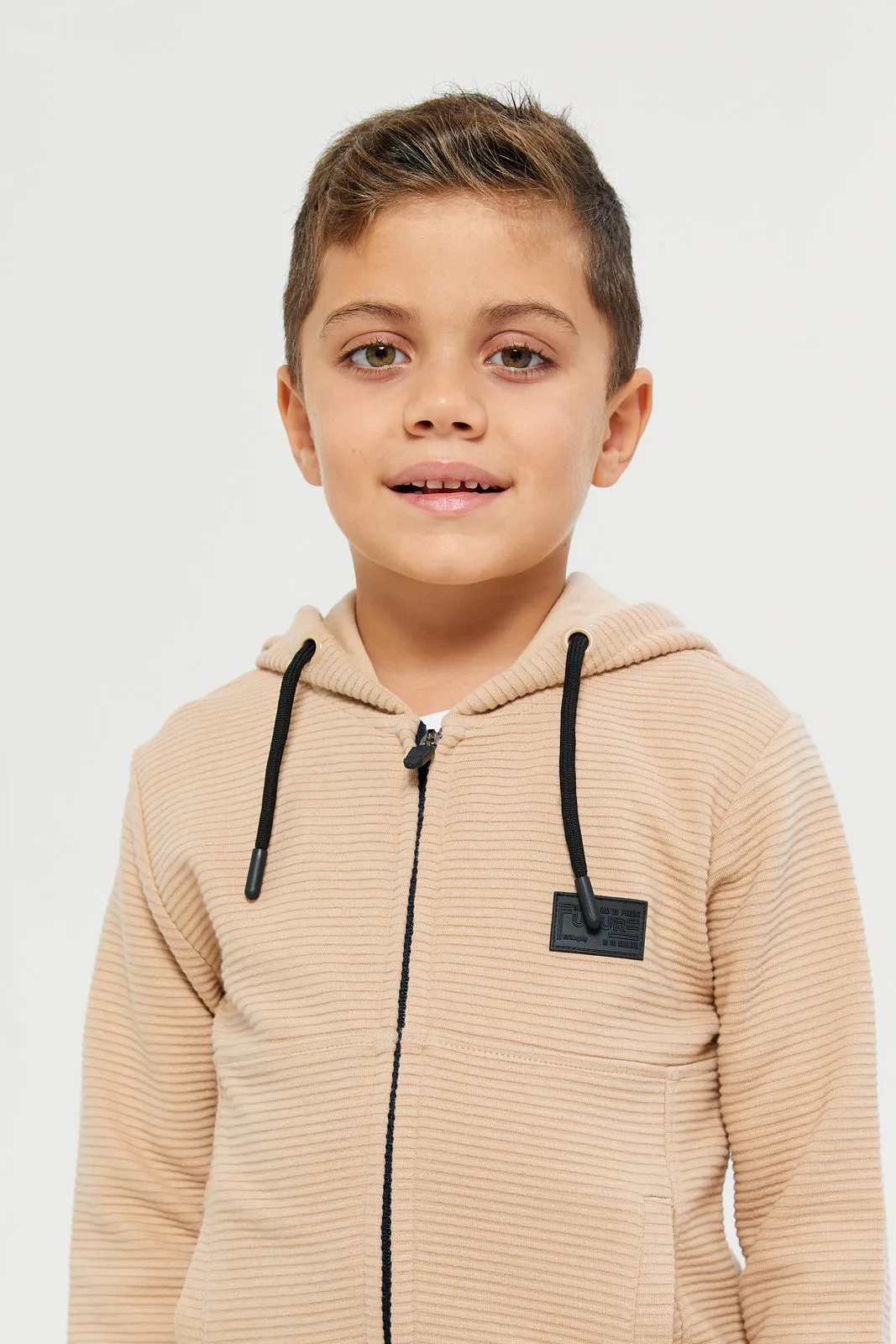 Boys Beige Hooded Zipper Sweatshirt sold by Redtag product image thumbnail 4