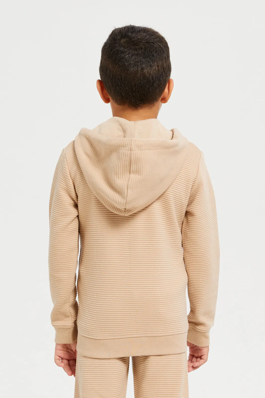 Boys Beige Hooded Zipper Sweatshirt sold by Redtag product image thumbnail 3