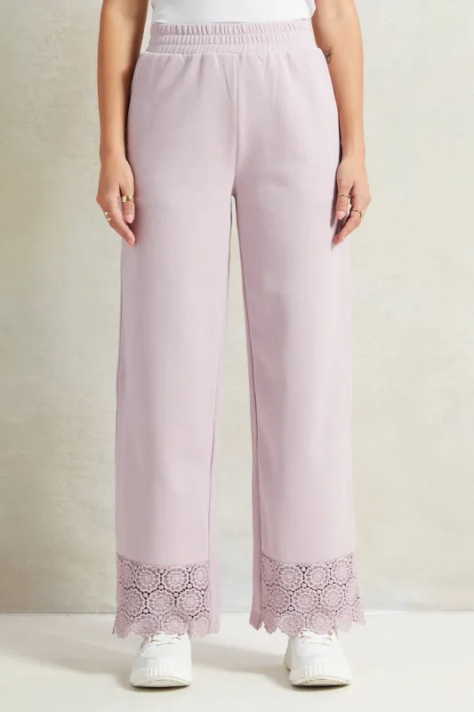 Women Lilac Wide Leg Pant With Lace Details sold by Redtag