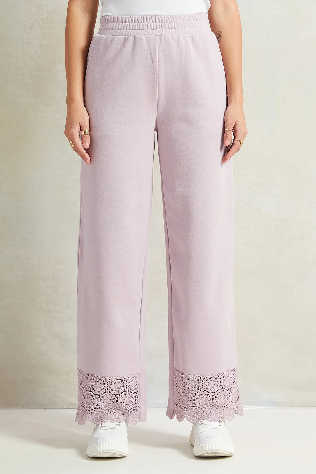 Women Lilac Wide Leg Pant With Lace Details sold by Redtag