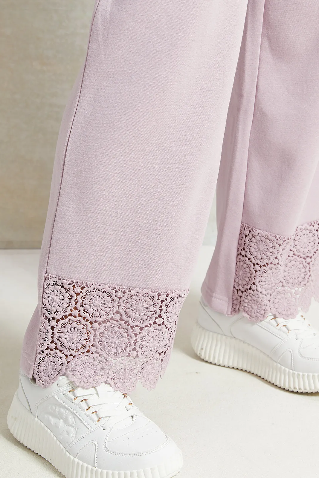 Women Lilac Wide Leg Pant With Lace Details sold by Redtag product image thumbnail 5