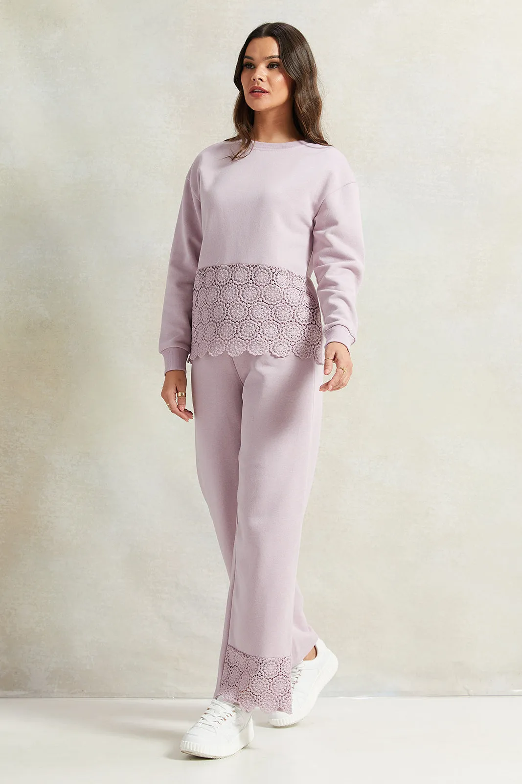 Women Lilac Wide Leg Pant With Lace Details sold by Redtag product image thumbnail 2