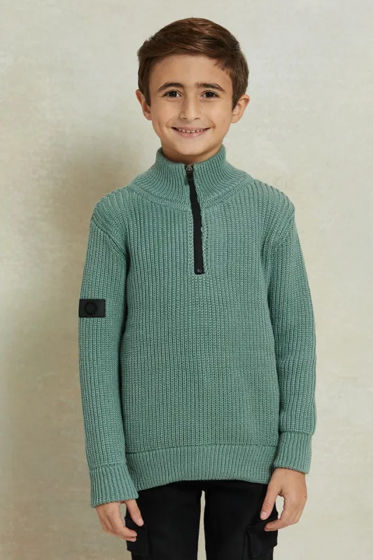 Boys Green Zip Placket Pullover sold by Redtag