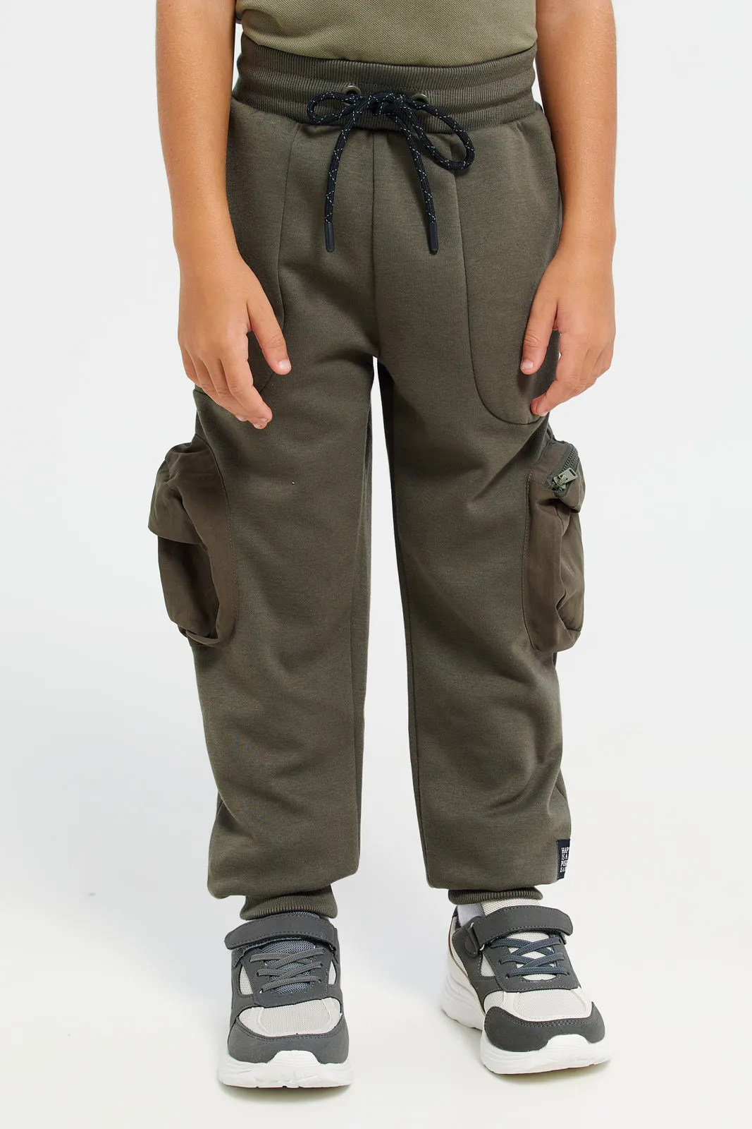 Boys Olive Solid Active Pants sold by Redtag