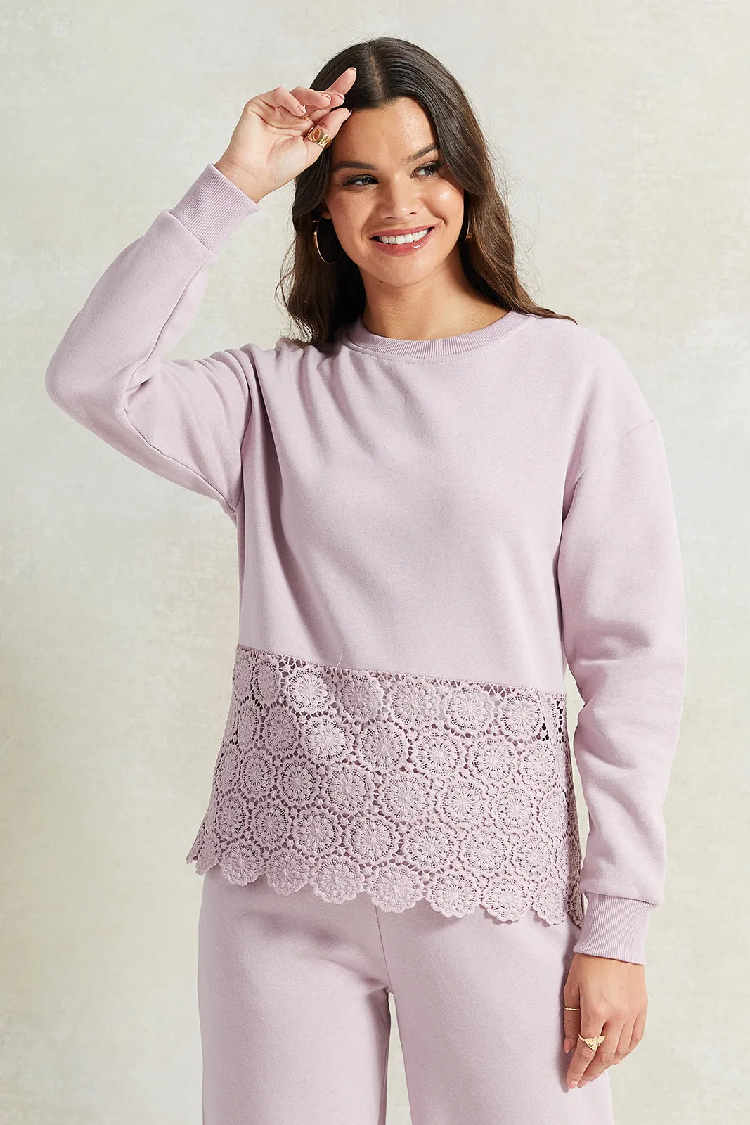 Women Lilac Sweatshirt With Bottom Lace Hem sold by Redtag
