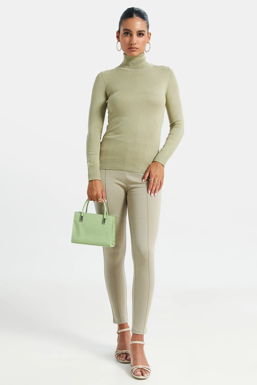 Women Beige Single Pleat Legging sold by Redtag product image thumbnail 2