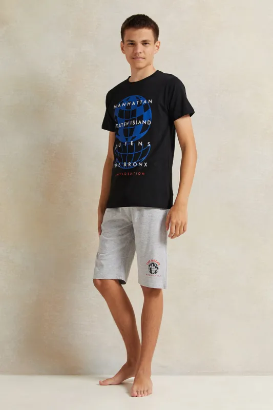 Senior Boys Black Manhattan Print Pyjama Set (2 Piece) sold by Redtag