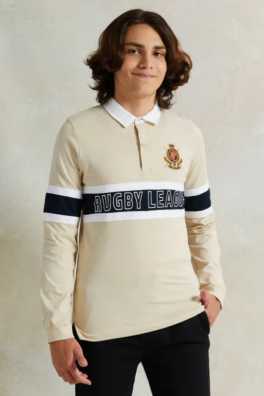 Senior Boys Beige Printed Polo Shirt sold by Redtag