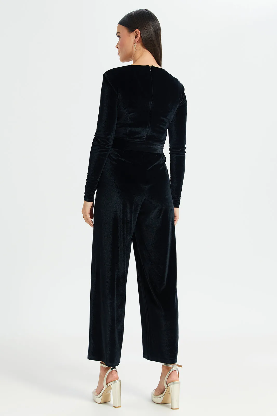 Women Black Velvet Jumpsuit sold by Redtag product image thumbnail 4