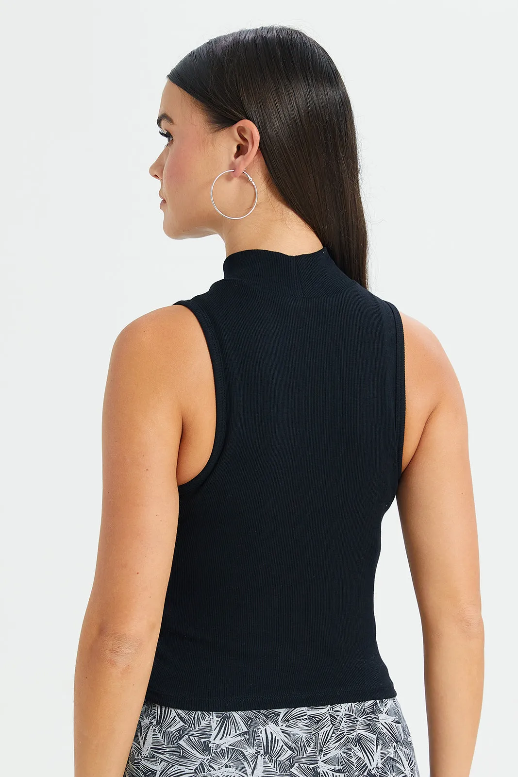 Women Black High Neck Rib T-Shirt sold by Redtag product image thumbnail 3