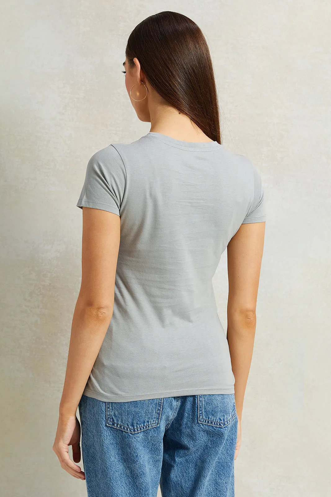 Women Grey Studio Foil T-Shirt sold by Redtag product image thumbnail 3