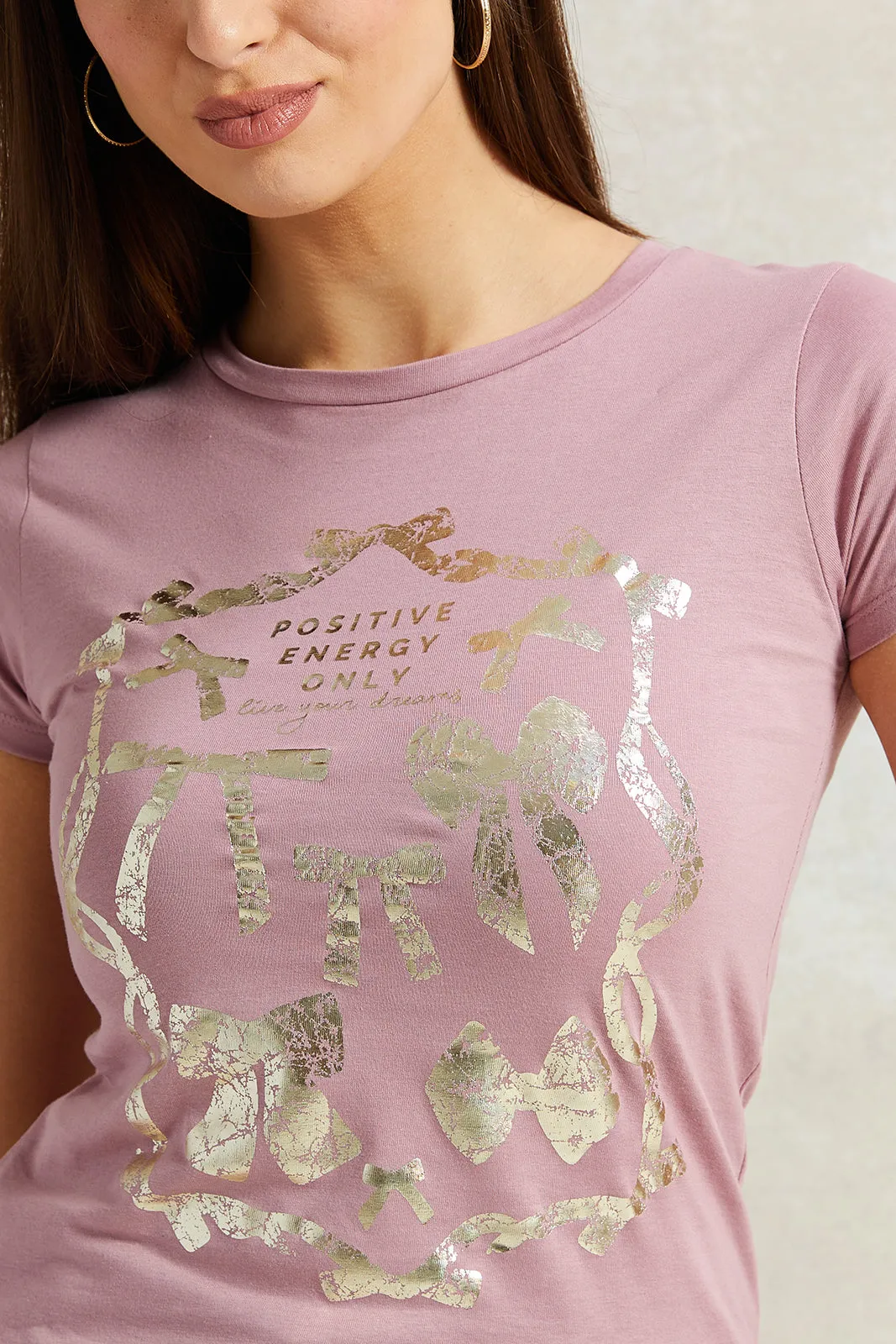 Women Pink Foil Print T-Shirt sold by Redtag product image thumbnail 4