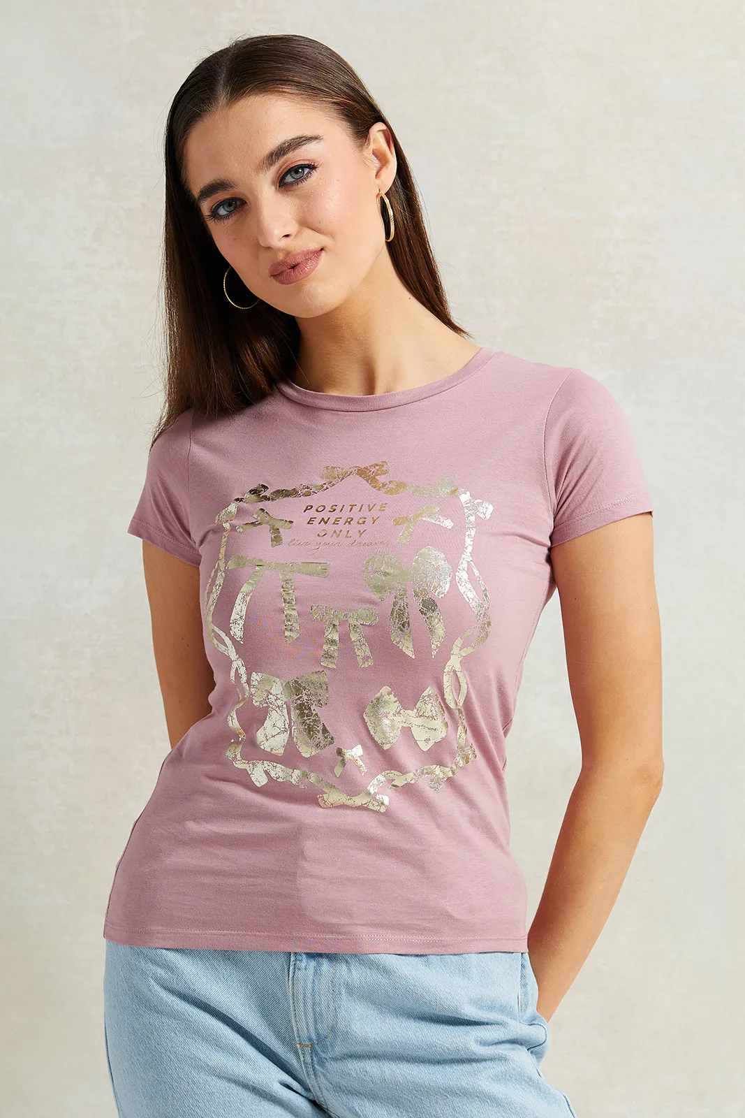 Women Pink Foil Print T-Shirt sold by Redtag