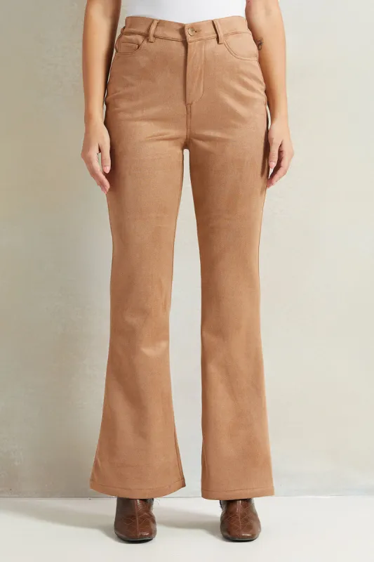 Women Beige High Waister Trousers sold by Redtag