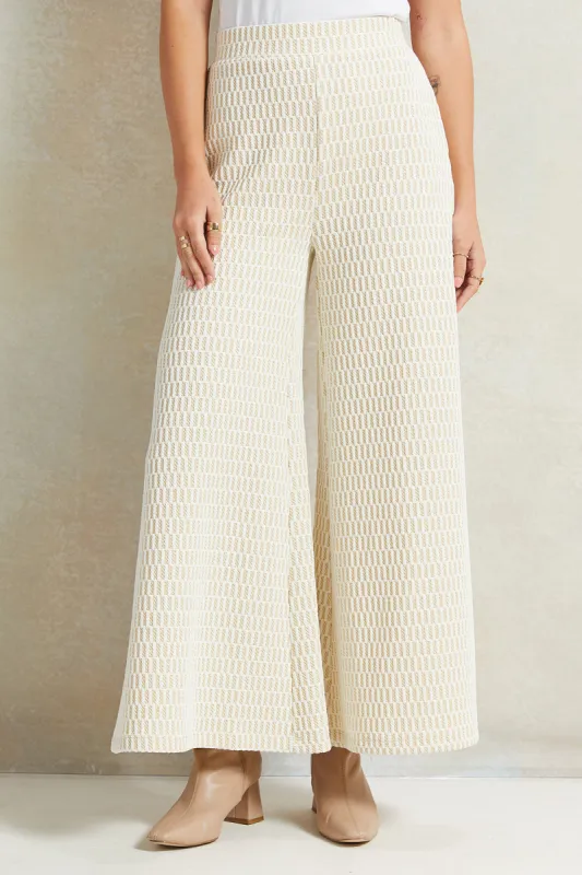 Women Cream Jacquard Wide Leg Pants sold by Redtag