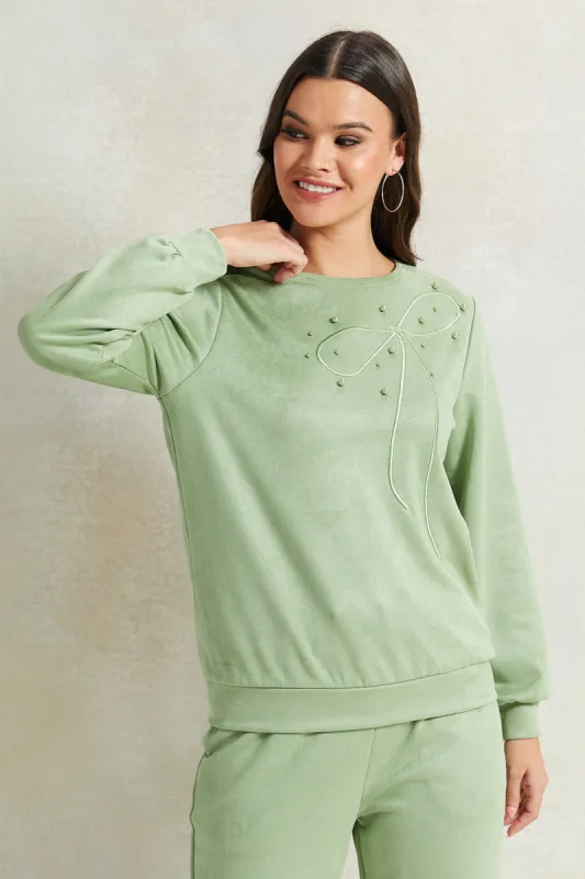 Women Green Embellished Sweatshirt sold by Redtag