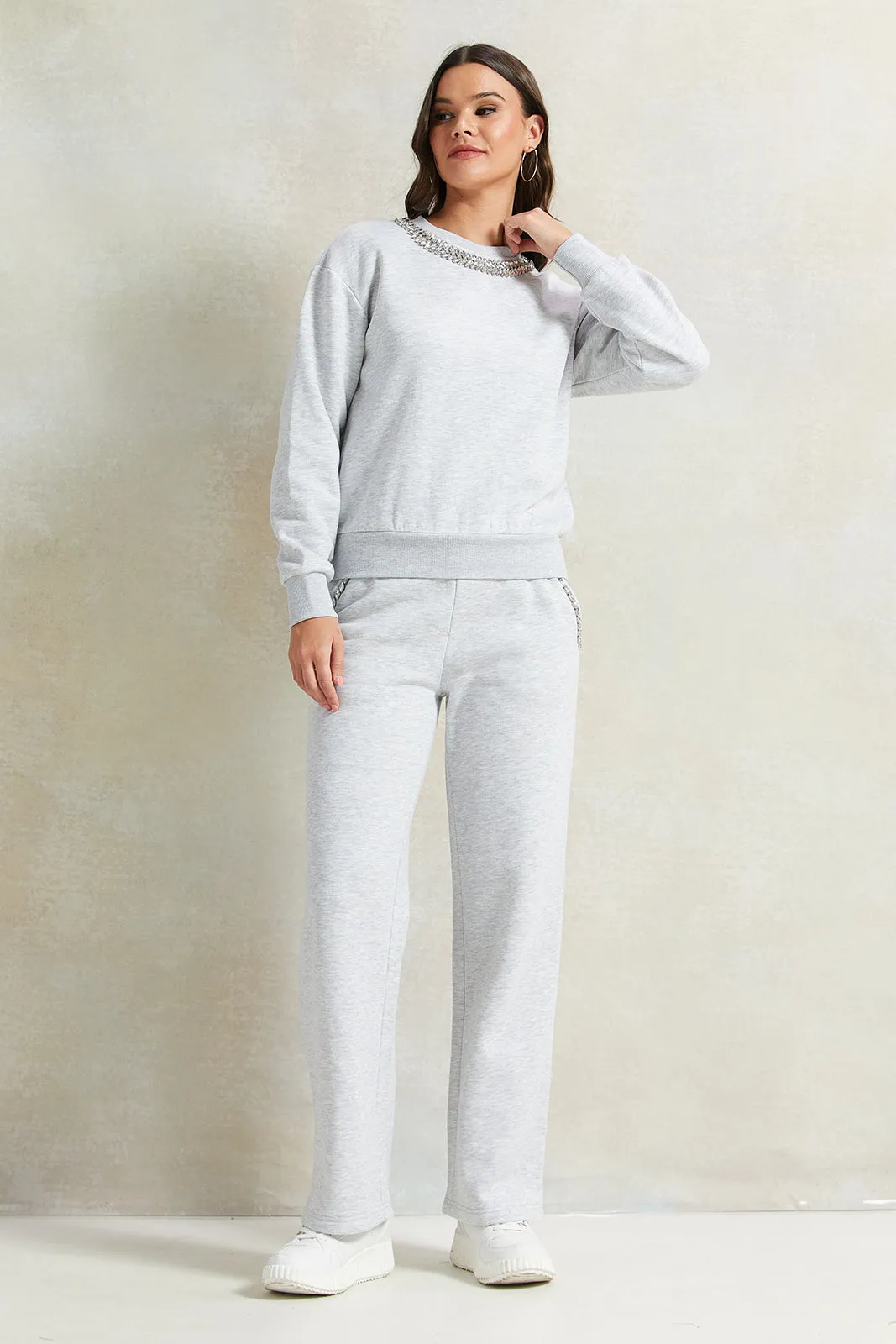 Women Grey Embellished Neck Sweatshirt sold by Redtag product image thumbnail 2