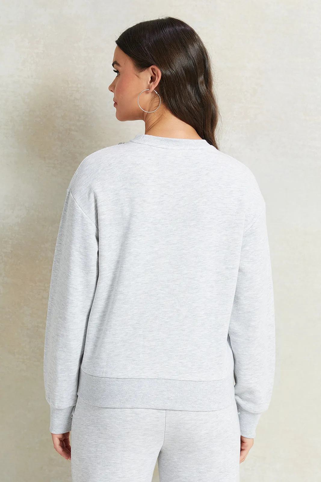 Women Grey Embellished Neck Sweatshirt sold by Redtag product image thumbnail 3