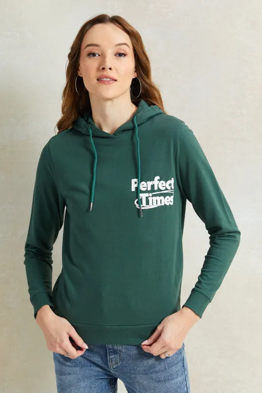 Women Green Print Hooded Sweatshirt sold by Redtag