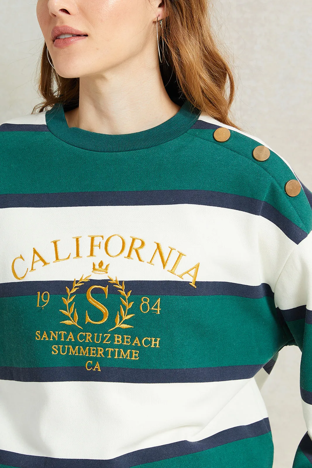Women Green And White Striped Printed Sweatshirt sold by Redtag product image thumbnail 4