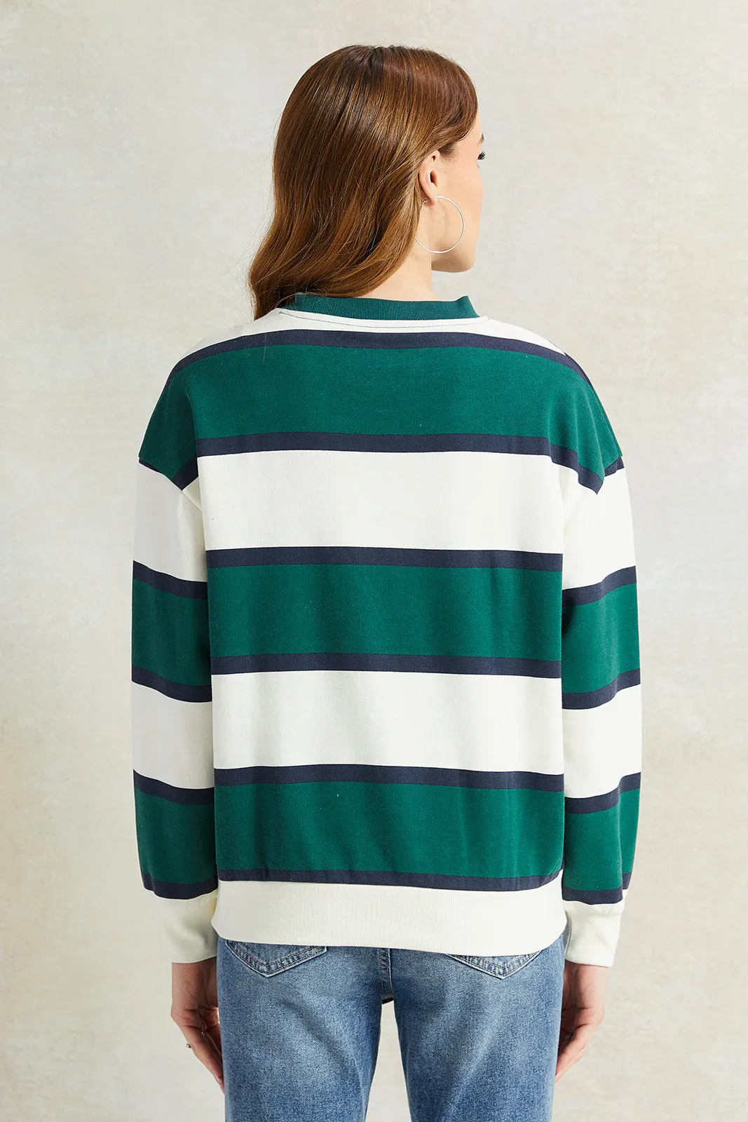 Women Green And White Striped Printed Sweatshirt sold by Redtag product image thumbnail 3
