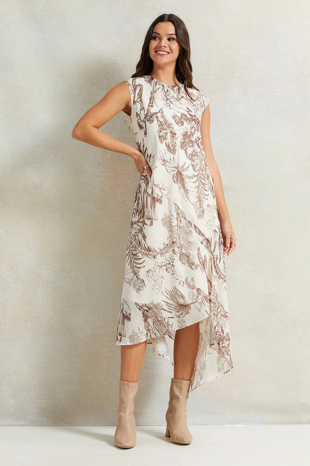 Women Ivory Printed Dress sold by Redtag