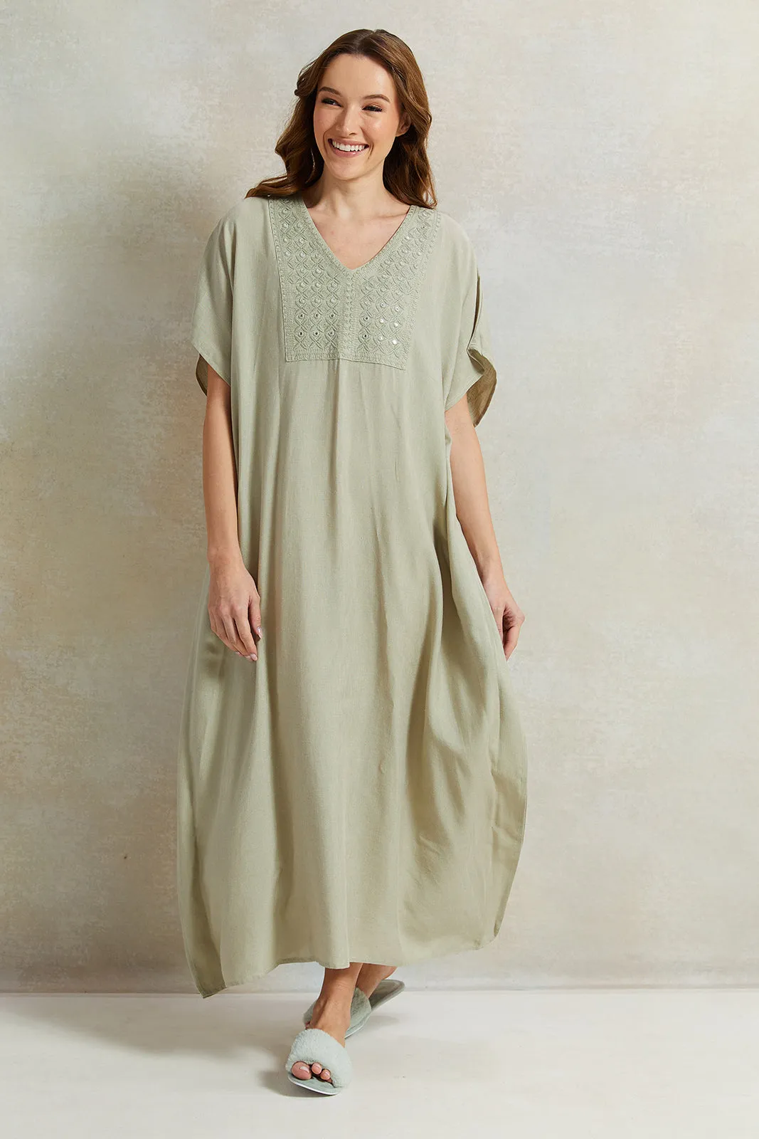 Women Green Embroidery Kaftan Nightgown sold by Redtag product image thumbnail 4