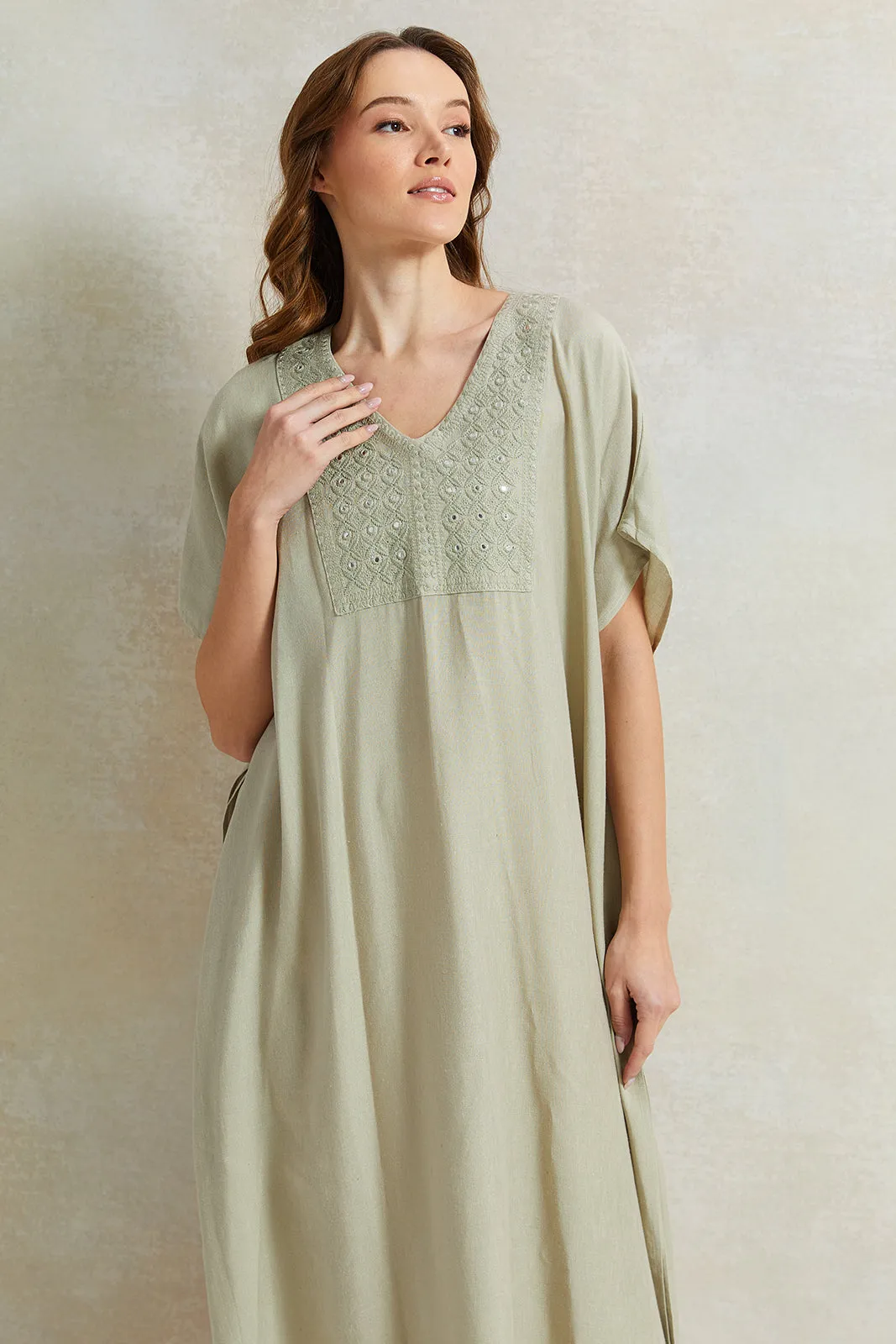 Women Green Embroidery Kaftan Nightgown sold by Redtag product image thumbnail 2