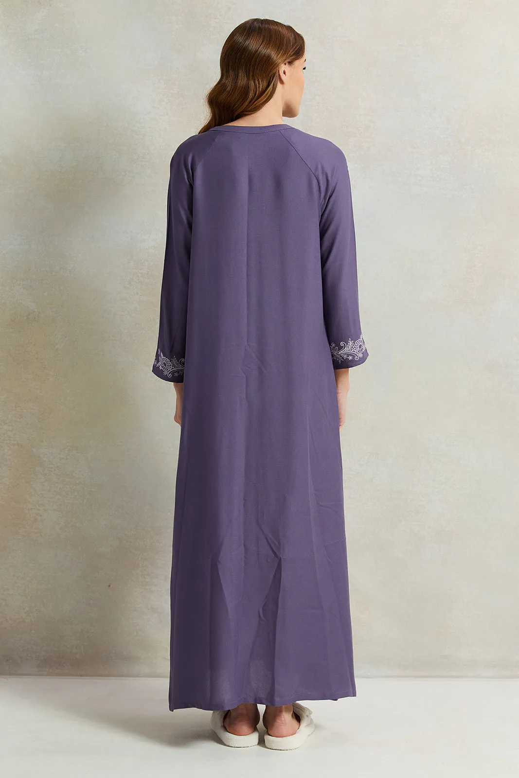 Women Purple Placket Embroidery Nightgown sold by Redtag product image thumbnail 3